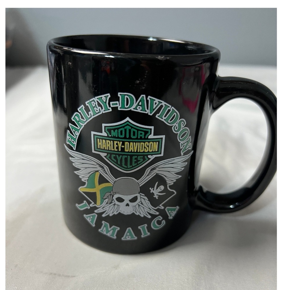 Harley-Davidson Jamaica Black Ceramic Mug Skull Tropical Motorcycle Souvenir